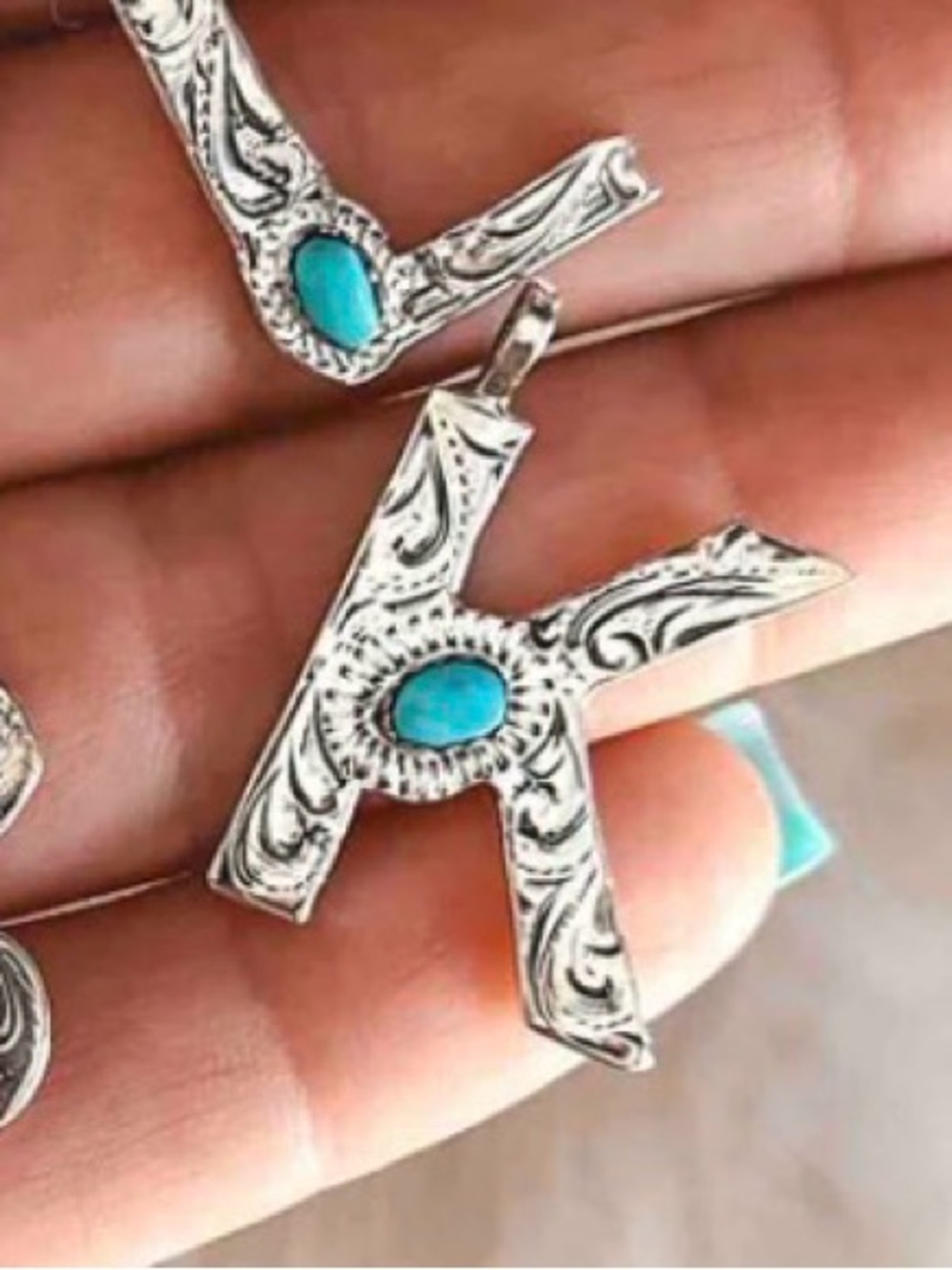 Turquoise Tuesday ★ Wild West Initial K Necklace 925 Sterling Silver 18” Chain - Picture 3 of 6